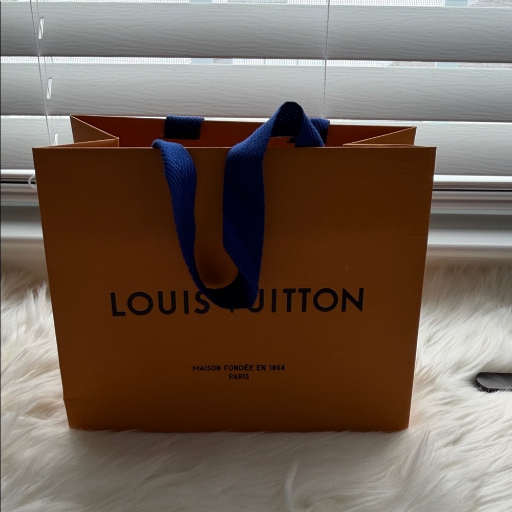Louis Vuitton Orange Shopping Bag with Blue Handles - Picture 8 of 11